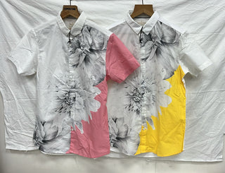 Men’s Contrast Floral Print Colorblock Short Sleeve Shirt