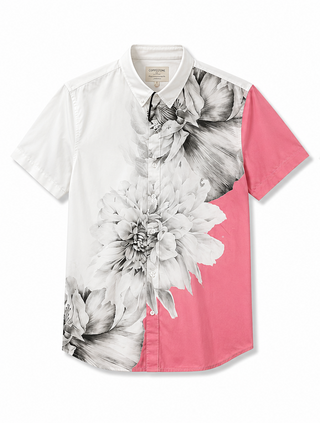 Men’s Floral Print Color Block Short Sleeve Shirt