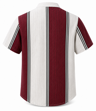 Men’s Color Block Striped Short Sleeve Casual Shirt