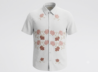 Men’s Floral Embroidered Short Sleeve Casual Shirt