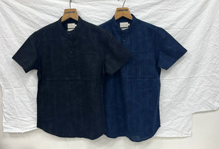 Men’s Textured Stripe Band Collar Full Sleeve Shirt
