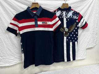 Men’s American Flag Graphic Striped Polo T-Shirt