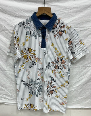 Men’s Floral Pinstripe Printed Polo T-Shirt