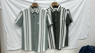 Men’s Textured Vertical Stripe Short Sleeve Shirt