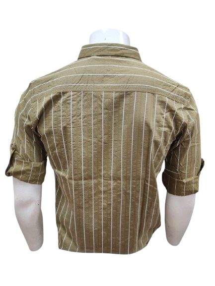 MEN'S OLIVE GREEN STRIPED CASUAL SHIRT