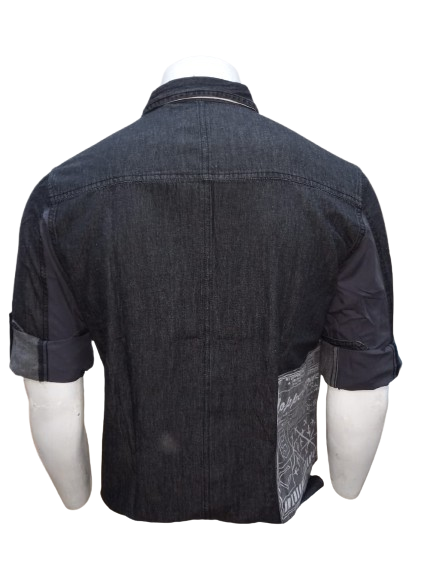 MEN'S PRINTED PATCHWORK DENIM SHIRT