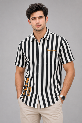 Men’s Stone & Twilight Striped Short Sleeve Casual Shirt