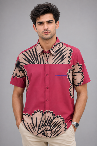 Men’s Floral Print Short Sleeve Casual Shirt