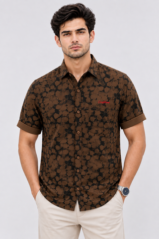 Men’s Honeycomb Pattern Printed Casual Shirt