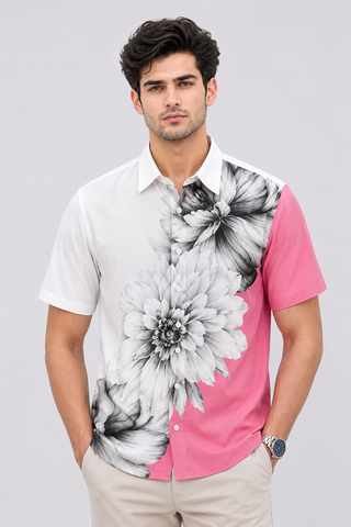 Men’s Floral Print Color Block Short Sleeve Shirt