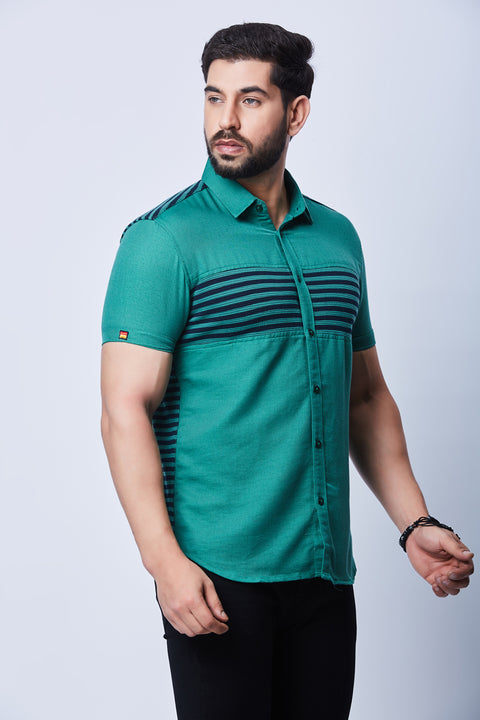 Retro Style Mix & Match Woven & Knit Cotton Short Sleeve Shirt