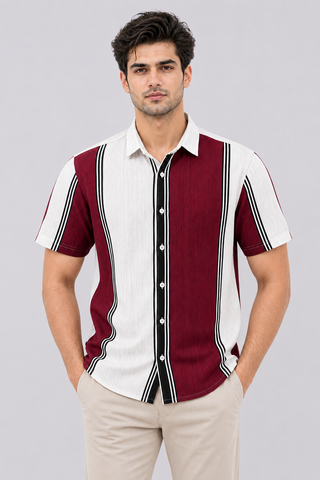 Men’s Color Block Striped Short Sleeve Casual Shirt